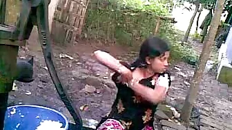 Bangla desi shameless village cousin-Nupur bathing outdoor